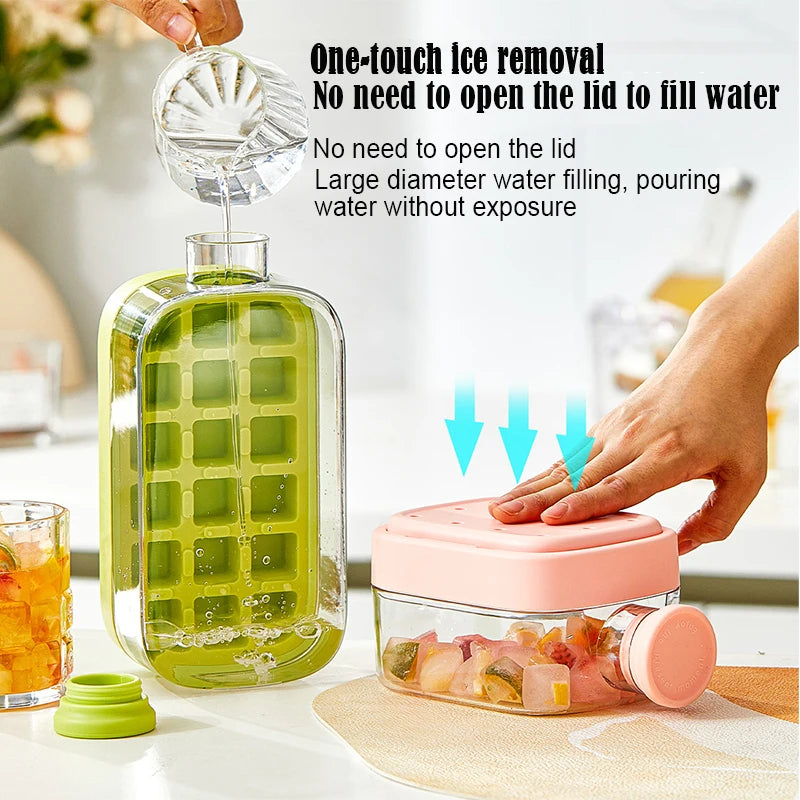 Ice Cube Tray With Lid - NO SPILL Ice Tray For Freezer - NO TOUCH Silicone Ice Cube Tray For Freezer With Straw + Cable Tie Mold