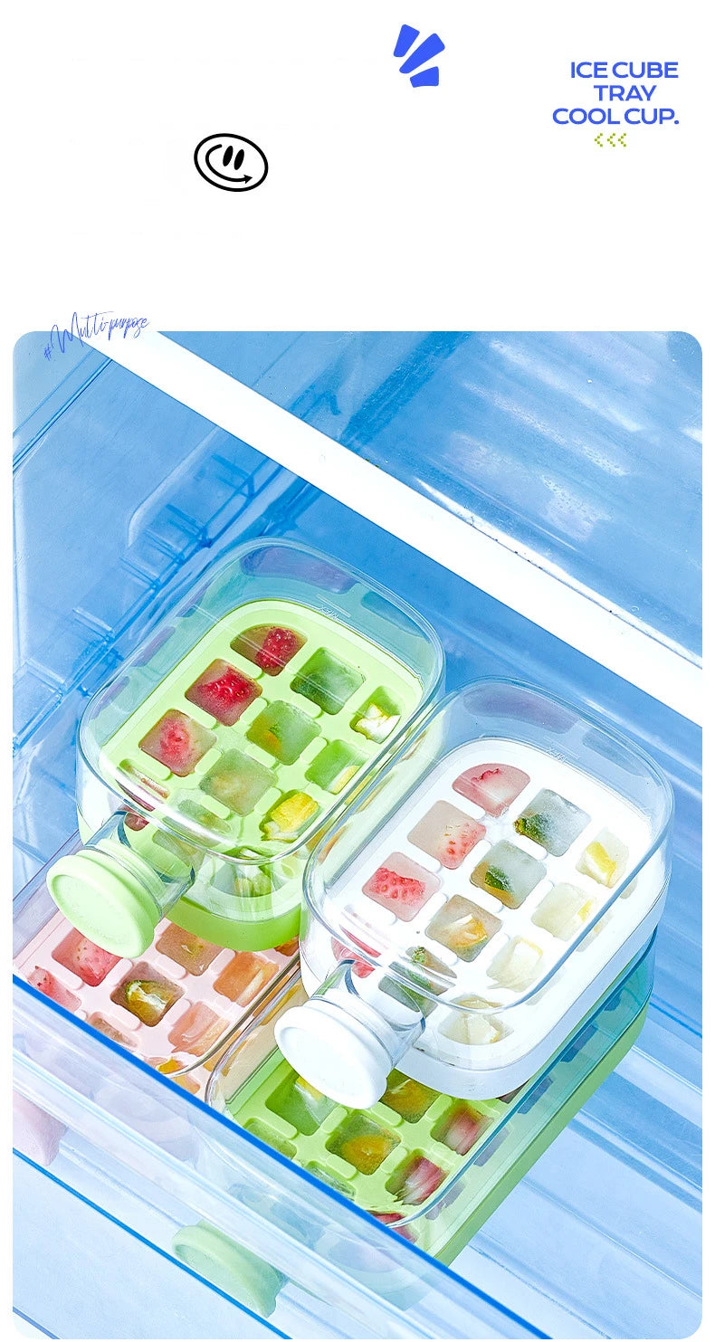 Ice Cube Tray With Lid - NO SPILL Ice Tray For Freezer - NO TOUCH Silicone Ice Cube Tray For Freezer With Straw + Cable Tie Mold