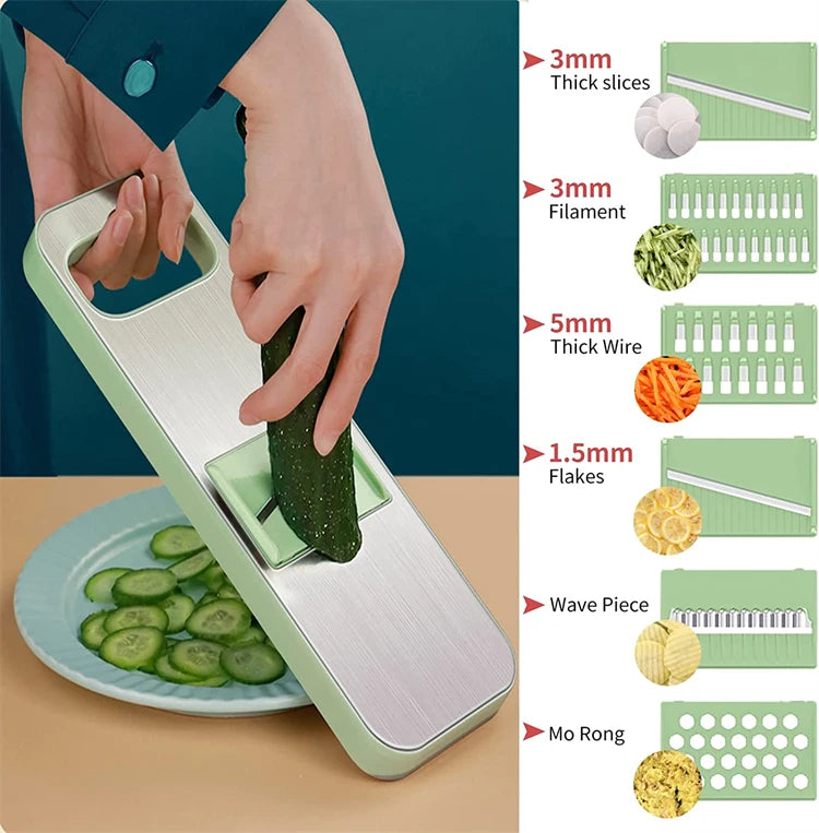 LMETJMA 6 in 1 Vegetable Slicer Mandoline Vegetable Slicer with 6 Interchangeable Blades Veggie Slicer Julienne Shredder JT105