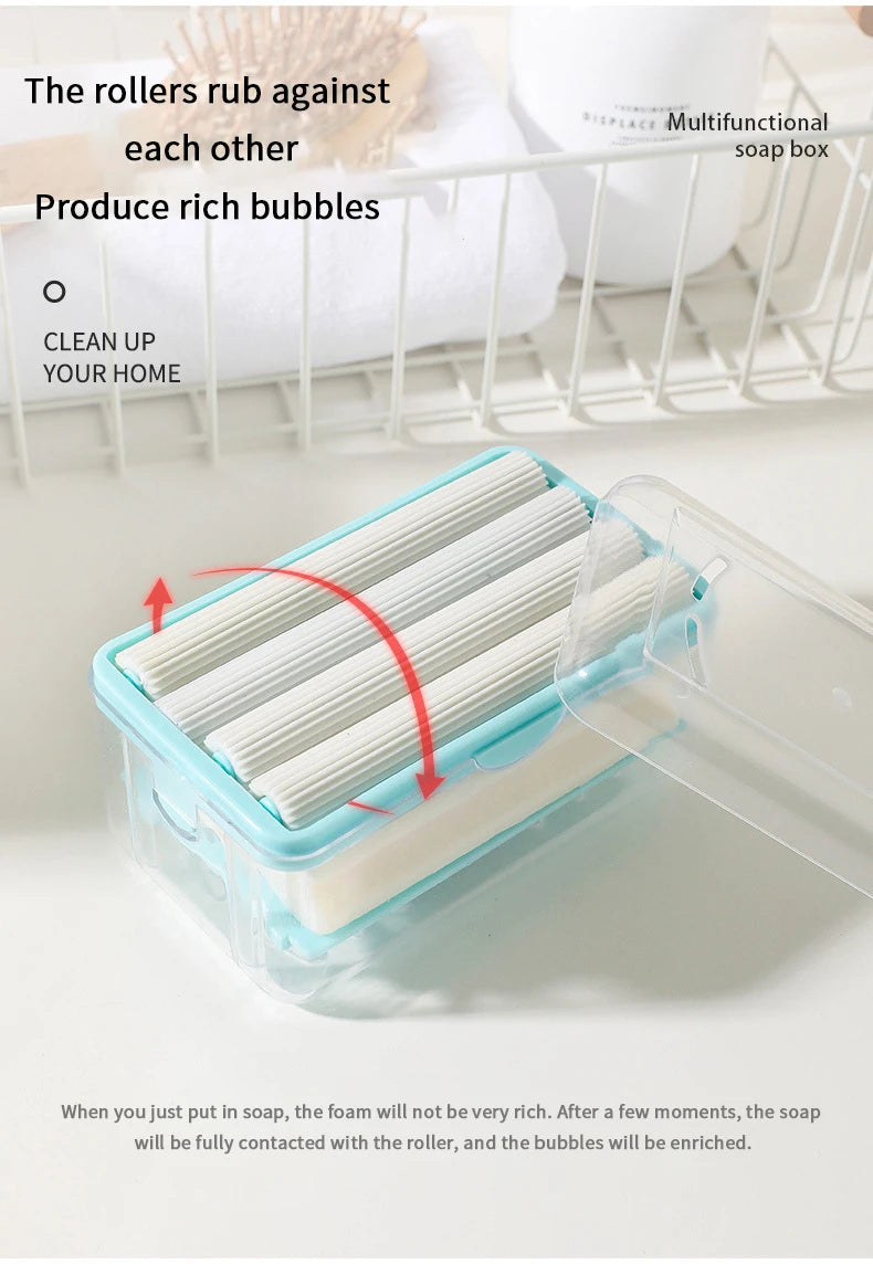 New Usage Roller Type Soap Dish Holder For Bathroom Toliet Soap Box Plastic Storage Container With Drain Water Bathroom Gadgets