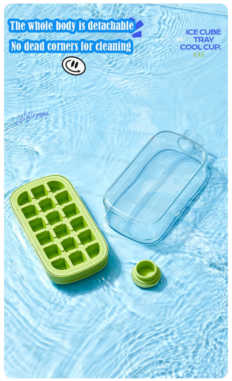 Ice Cube Tray With Lid - NO SPILL Ice Tray For Freezer - NO TOUCH Silicone Ice Cube Tray For Freezer With Straw + Cable Tie Mold