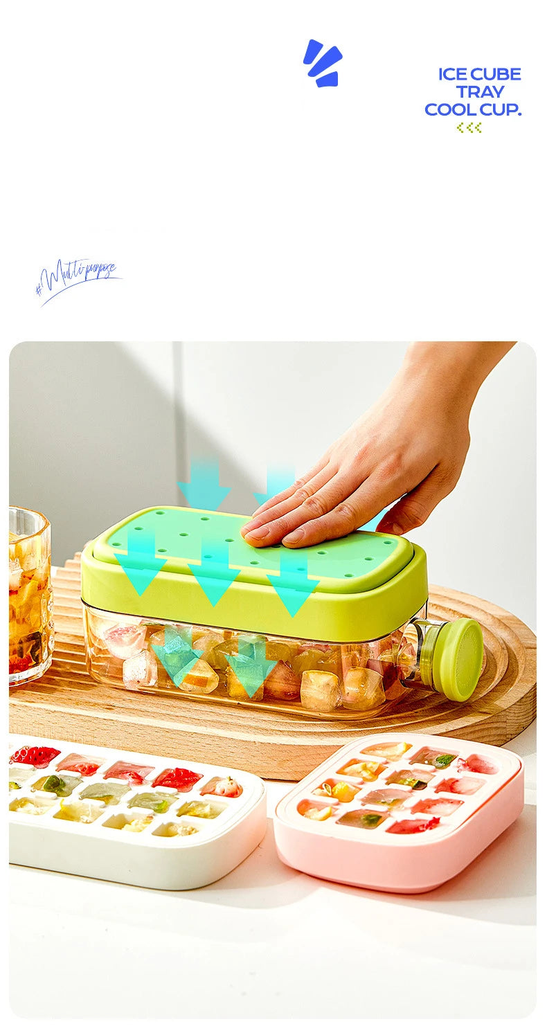 Ice Cube Tray With Lid - NO SPILL Ice Tray For Freezer - NO TOUCH Silicone Ice Cube Tray For Freezer With Straw + Cable Tie Mold