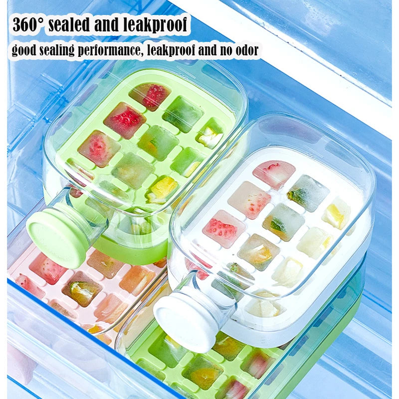 Ice Cube Tray With Lid - NO SPILL Ice Tray For Freezer - NO TOUCH Silicone Ice Cube Tray For Freezer With Straw + Cable Tie Mold