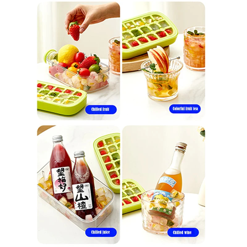 Ice Cube Tray With Lid - NO SPILL Ice Tray For Freezer - NO TOUCH Silicone Ice Cube Tray For Freezer With Straw + Cable Tie Mold