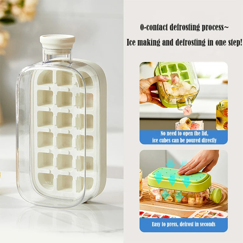 Ice Cube Tray With Lid - NO SPILL Ice Tray For Freezer - NO TOUCH Silicone Ice Cube Tray For Freezer With Straw + Cable Tie Mold