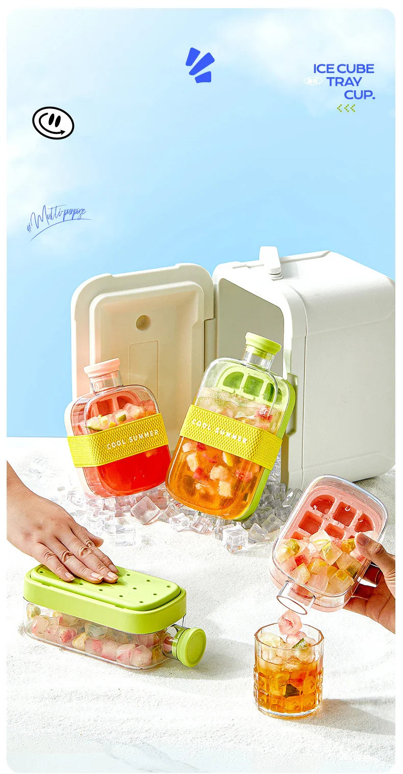 Ice Cube Tray With Lid - NO SPILL Ice Tray For Freezer - NO TOUCH Silicone Ice Cube Tray For Freezer With Straw + Cable Tie Mold