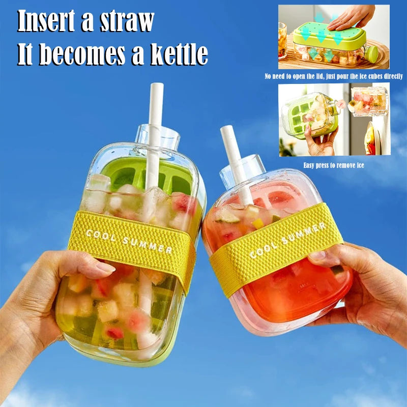 Ice Cube Tray With Lid - NO SPILL Ice Tray For Freezer - NO TOUCH Silicone Ice Cube Tray For Freezer With Straw + Cable Tie Mold